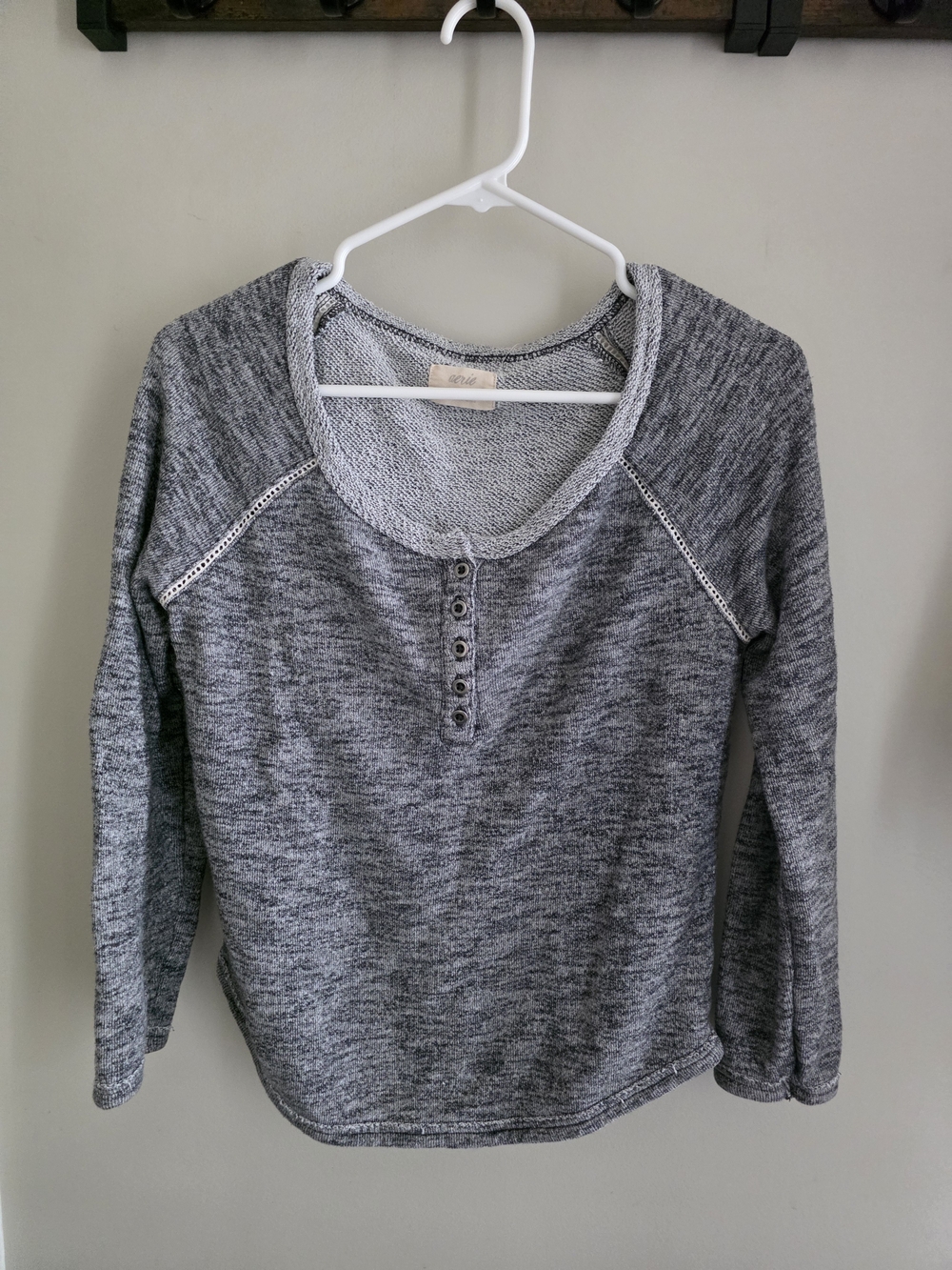aerie Off-the-Shoulder Heather Gray Henley Sweater